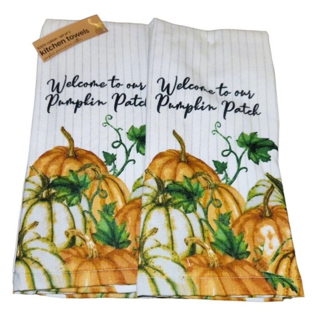Thanksgiving Pumpkin Patch Kitchen Towel Set 100% Cotton Terry NWT